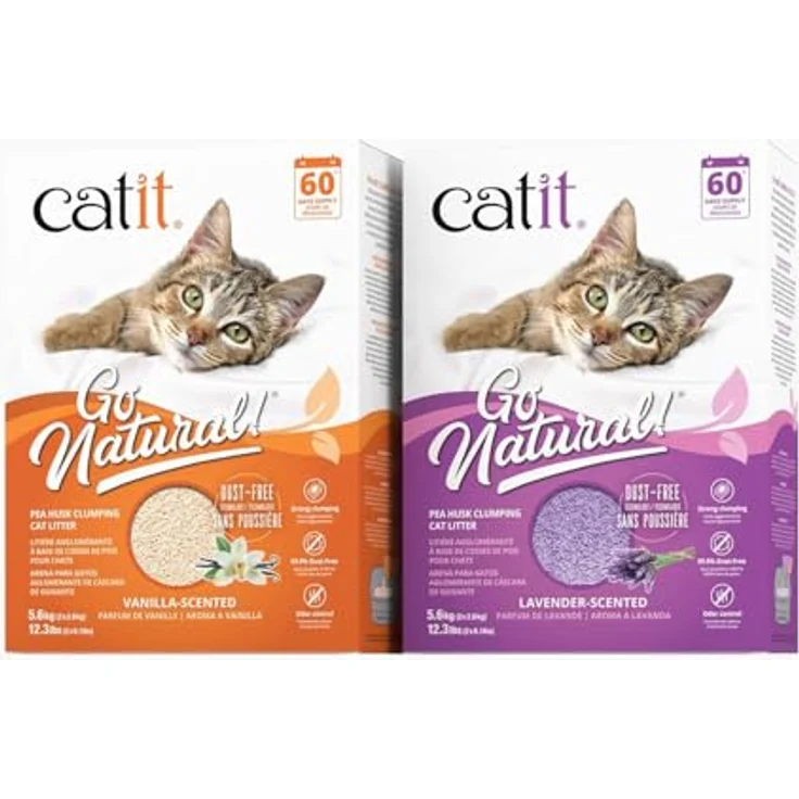 Catit Go Natural!, klumpende Erbsenhülsen-Katzenstreu mit Lavendelduft, 2 x 2.8 kg (5.6 kg), staubfrei und geruchsabsorbierend – Bild 2
