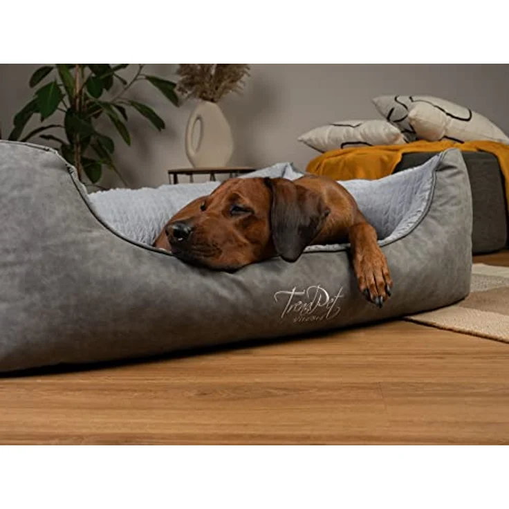TrendPet VitaBed Style - Orthopädisches Hundebett mit 5 cm Memory Foam, Kunstleder grau, flauschiger Innenraum (120x100cm) – Bild 4