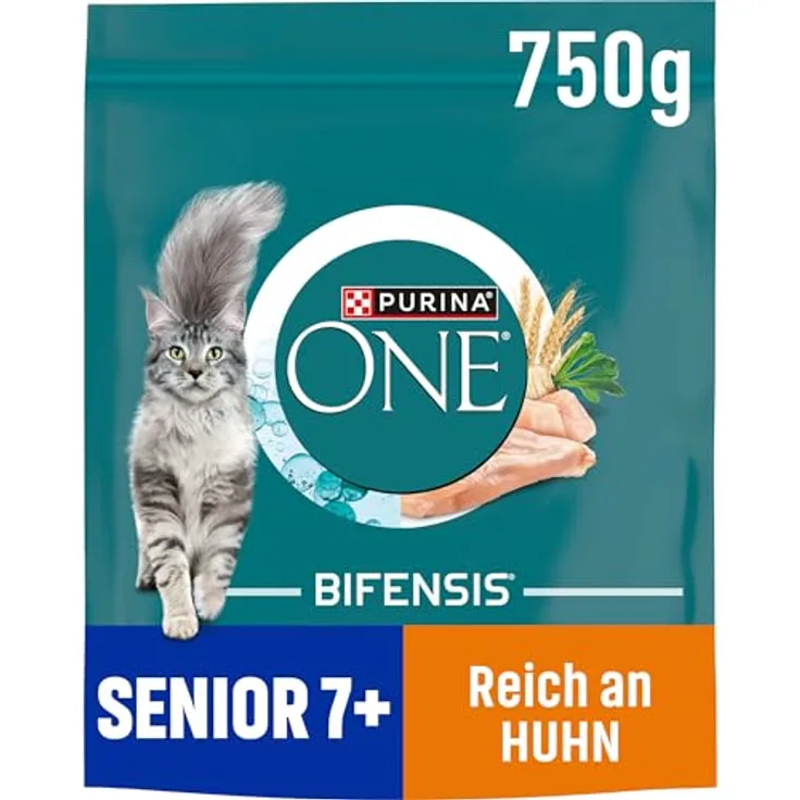 PURINA ONE BIFENSIS Senior 7+, Katzenfutter trocken, reich an Huhn, 24 Vitamine, 6er Pack (6 x 750g)
