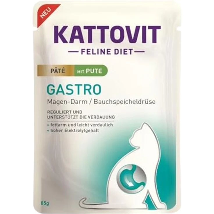 Kattovit Gastro Paté 30 x 85 g, Diät-Nassfutter mit Pute für Katzen, reduziert Fettgehalt, erhöhte Elektrolyte