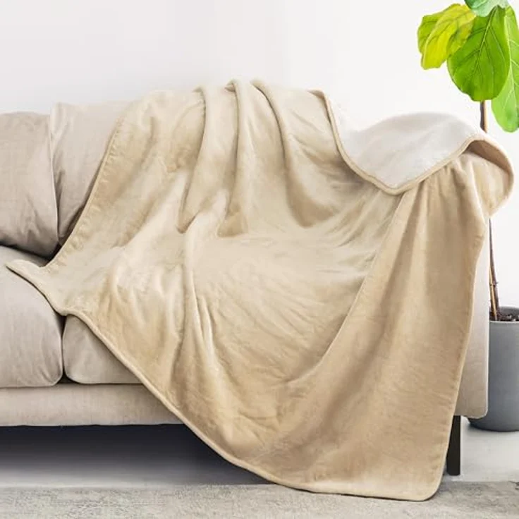 Dreamzie wasserdichte Decke 127x152 cm, Reversible Hundedecke aus Sherpa-Fleece, pflegeleicht und waschbar, beige – Bild 3