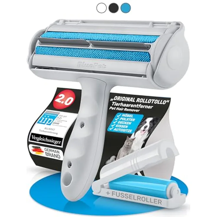 BluePet Tierhaarentferner + Mini Fusselrolle, Wiederverwendbarer Fusselentferner für Hundehaare & Katzenhaare, Waschbar, Ideal für Kleidung, Polster & Teppiche