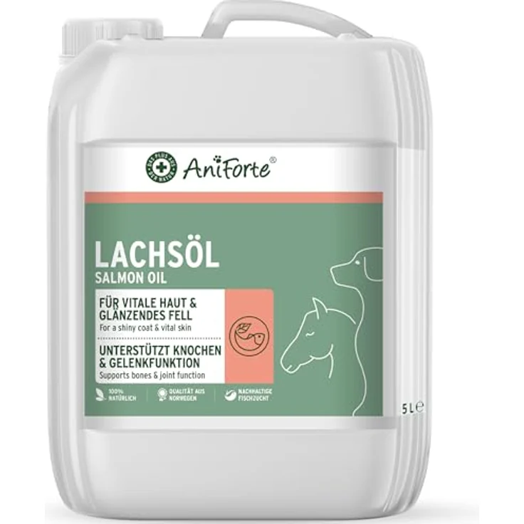 AniForte Lachsöl 5l, 100% reines Lachsöl für Hunde, Katzen und Pferde, unterstützt Haut- und Fellgesundheit mit Omega-3-Fettsäuren – Bild 1
