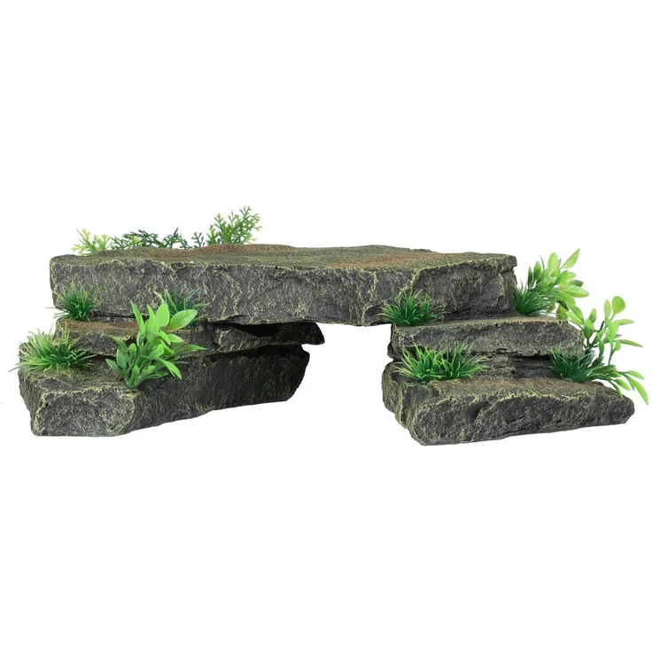 EBI Aqua Della Green Slate Bridge, Aquarium Dekoration aus hochwertigem Polyesterharz, natürliche Steinoptik in elegantem Grünton – Bild 1