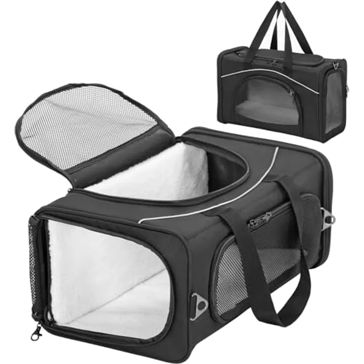 Petsfit Transporttasche für Hunde und Katzen, Flugtasche zugelassen für Haustiere bis 8 kg, 47x23x31 cm, inklusive verstellbarer Schultertrage und abnehmbarer Matte