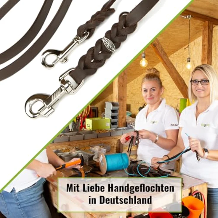 CopcoPet Hundeleine Fettleder 2,40m für mittelgroße Hunde, 3-fach verstellbar, geflochten, braun mit Chrombeschlägen, robust und bissfest – Bild 3