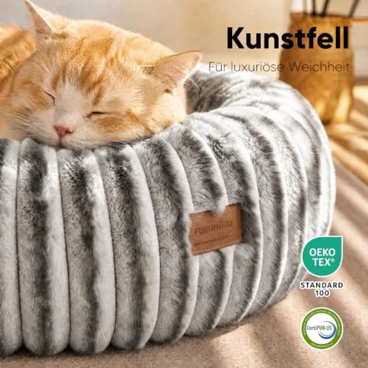 FUKUMARU Orthopädisches Hundebett, Katzenbett mit waschbarem Bezug, modernes Design mit Farbverlauf, 76 x 76 x 18 cm, Braun – Bild 3