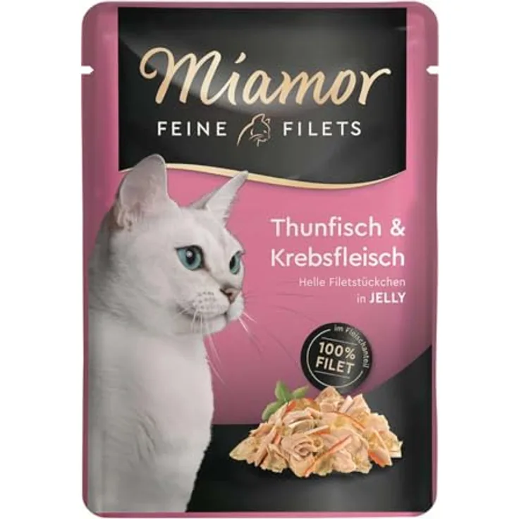 Miamor Feine Filets in Jelly Thun & Krebs, Katzen-Nassfutter ohne Innereien, 24x100g