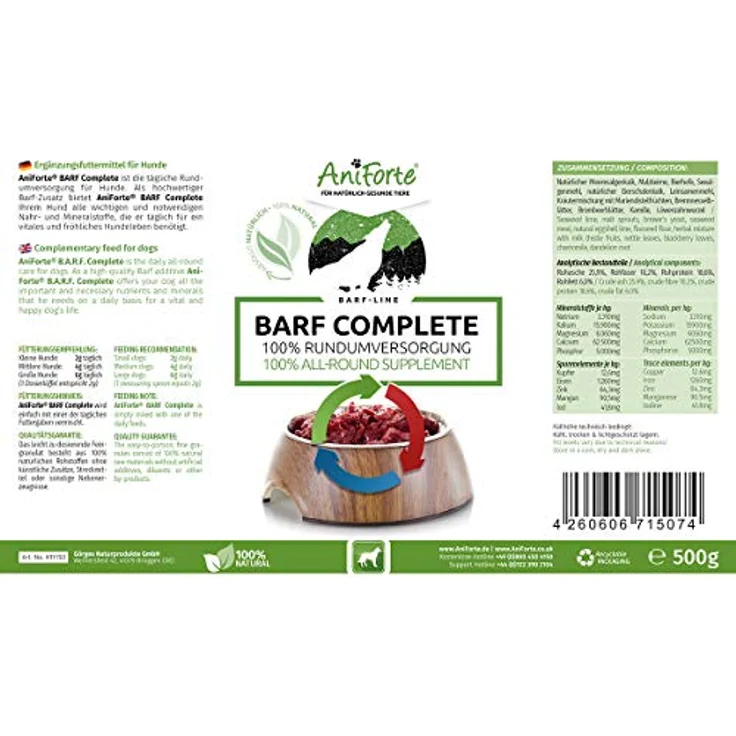 AniForte BARF Complete, 500 g Ergänzungsfutter für Hunde mit natürlichen Rohstoffen und Kräutermischung, ausgewogen und artgerecht – Bild 4