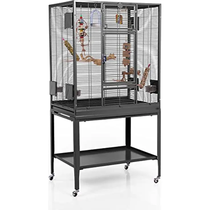 Montana Cages Madeira Single, Premium Vogelkäfig für Finken und Sittiche, erweiterbar, 4 Lenkrollen, 4 Edelstahlnäpfe, AVILON Pulverbeschichtung, Antik Edition, ca. 86 x 56 x 158 cm