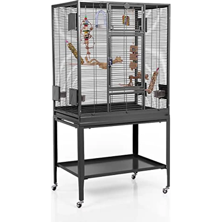 Montana Cages Madeira Single, Premium Vogelkäfig für Finken und Sittiche, erweiterbar, 4 Lenkrollen, 4 Edelstahlnäpfe, AVILON Pulverbeschichtung, Antik Edition, ca. 86 x 56 x 158 cm – Bild 1