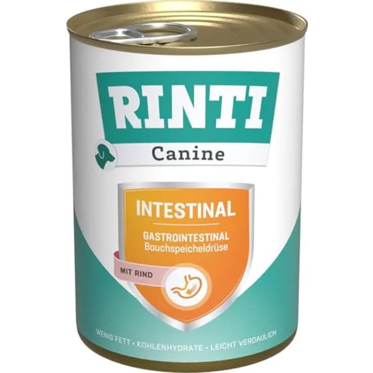 RINTI Canine Intestinal, leicht verdauliches Diät Nassfutter für Hunde mit gastrointestinalen Problemen, erhöhtem Elektrolytgehalt, 12x400g Rind