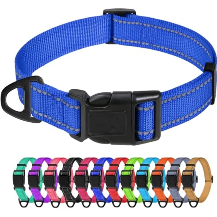 TagME Nylon Hundehalsband, Verstellbares Reflektierendes Halsband mit Sicherheitsschnalle für kleine Hunde, Dunkelblau, 1.5 cm Breite – Bild 1