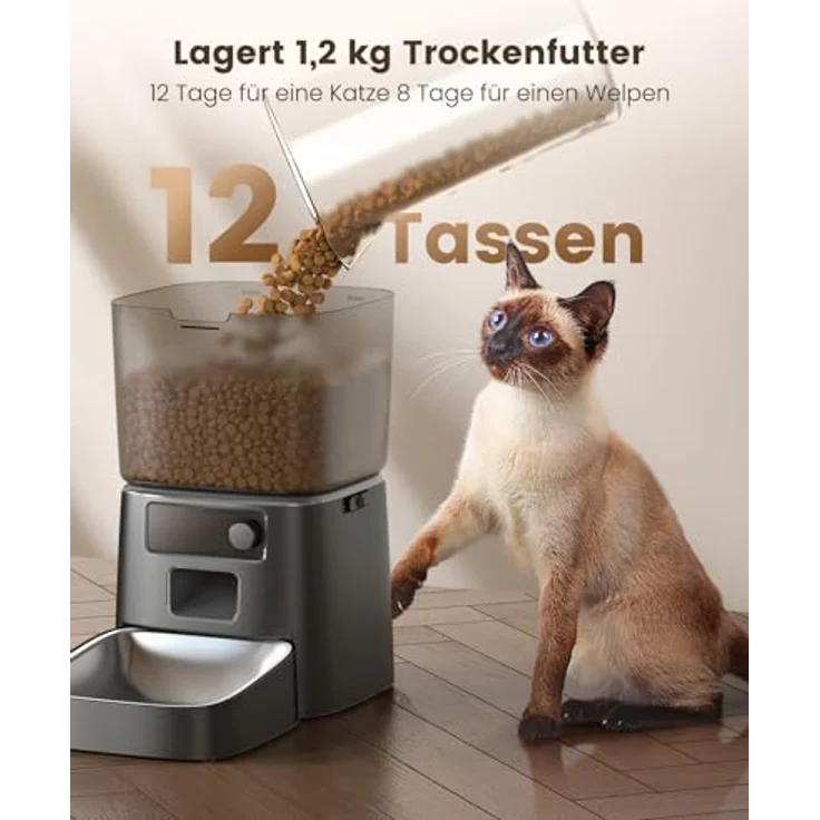 oneisall 3.5L Futterautomat Katze, WiFi Futterspender mit APP-Steuerung, 1-12 Mahlzeiten pro Tag, Edelstahlnapf, schwarz – Bild 5