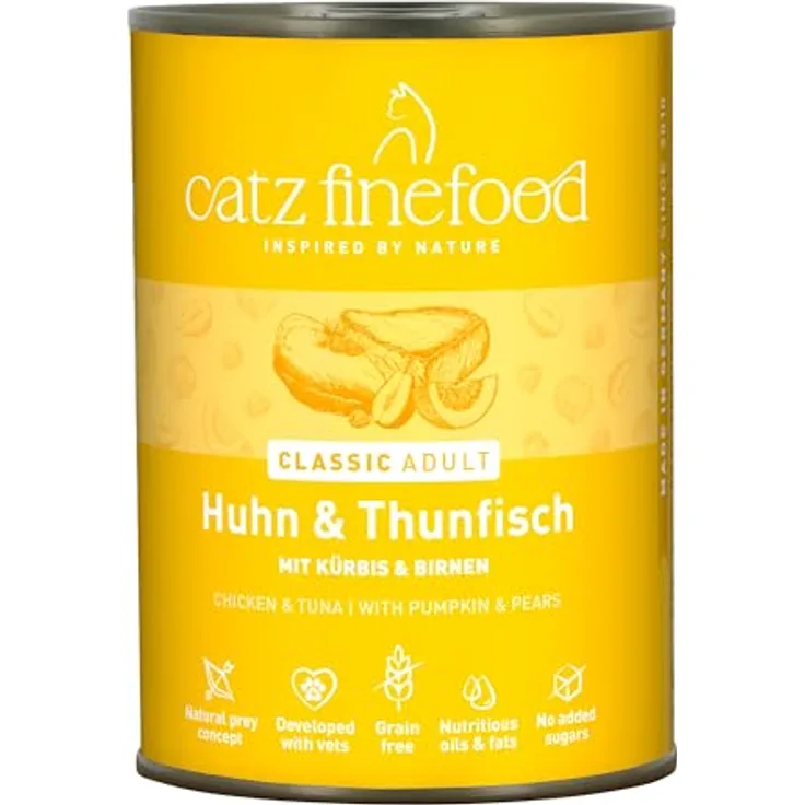 catz finefood N° 25 Huhn & Thunfisch Feinkost Katzenfutter nass, 50% Huhn, 20% Thunfisch, verfeinert mit Kürbis & Hagebutte, 6 x 400g Dosen