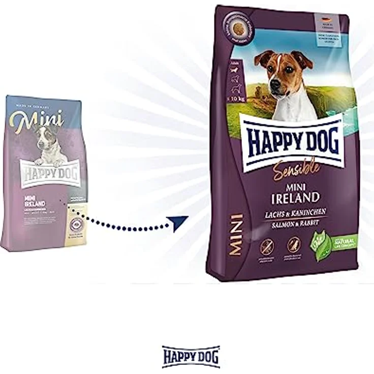 Happy Dog Sensible Mini Ireland, Trockenfutter für kleine Hunde bis 10 kg, mit Lachs und Kaninchen, 4kg – Bild 2