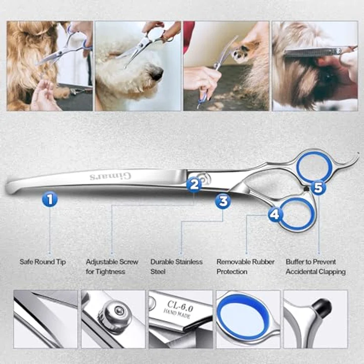 Gimars 4CR Hundeschere Set, 6-in-1 Profi Fellschere mit Rundspitze, ergonomische Griffe und Titan-beschichtete Klingen für Hunde und Katzen – Bild 4
