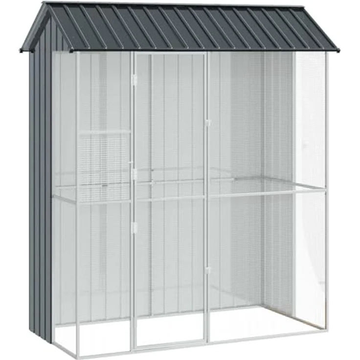 vidaXL Vogelkäfig Anthrazit 215 x 110 x 247 cm, verzinkter Stahl, modernes Design, stabiles Gehege für Haustier-Vögel, wetterfest und geräumig – Bild 1