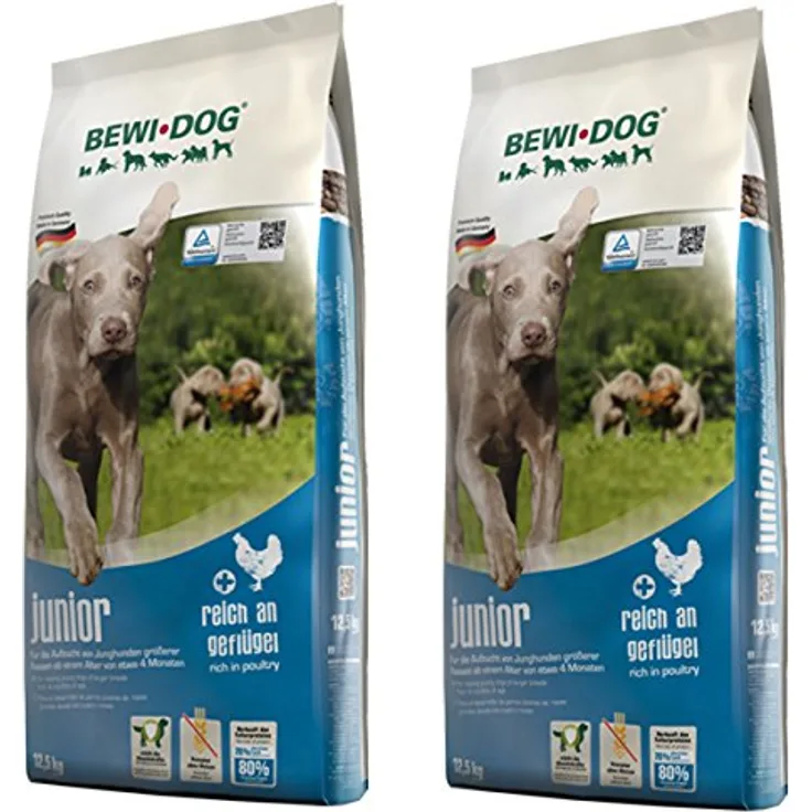 Bewi Dog Junior, Hunde-Trockenfutter, 2 x 12,5KG, Made in Germany