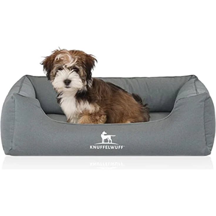 Knuffelwuff Hundebett Leon, orthopädisches wasserabweisendes Veloursbett, 70 x 50 cm, Petrol, abnehmbarer Bezug, waschbar, ideal für große, mittelgroße und kleine Hunde – Bild 1