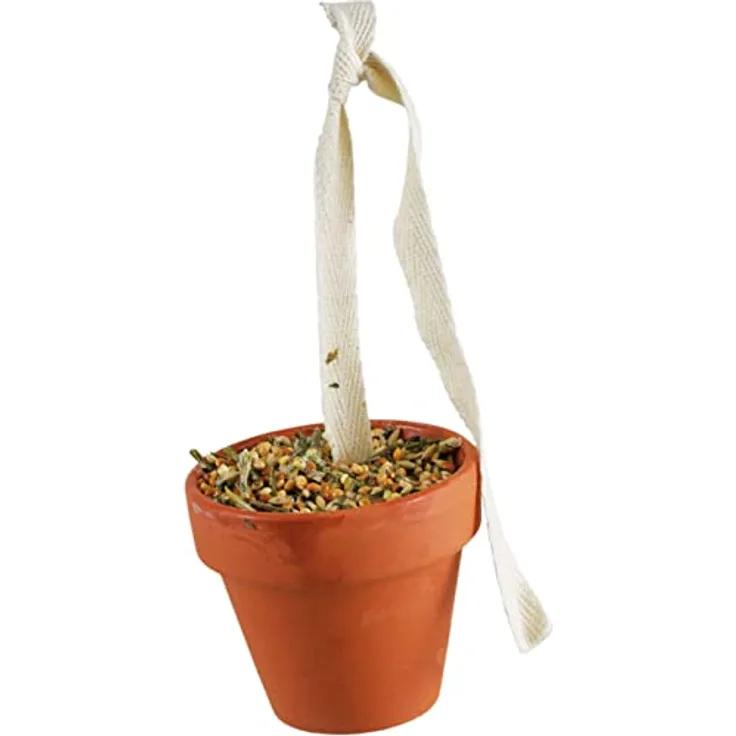 JR FARM Birds Tontöpfchen für Wellensittiche & Kanarien, 80 g, gefüllt mit Kräutern und Qualitätssaaten, made in Germany