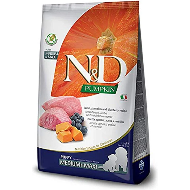 Farmina N&D Pumpkin Puppy Medium Pellets Hundefutter, Trockenfutter mit Lamm und Heidelbeere, 2,5 kg, ohne Mais, mit hochwertigen Vitaminen und natürlichen Antioxidantien – Bild 2