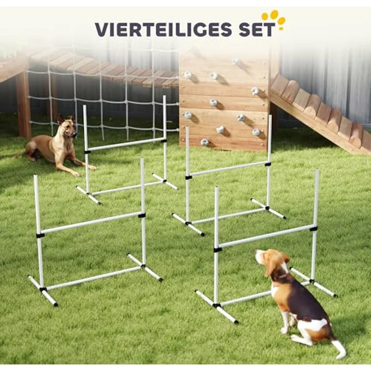 PawHut Agility Hürdenset, Hunde Training Set mit 4 Höhenverstellbaren Hürden aus Kunststoff, Weiß, 95x65x95cm, stabil und transportabel mit Tragetasche – Bild 4