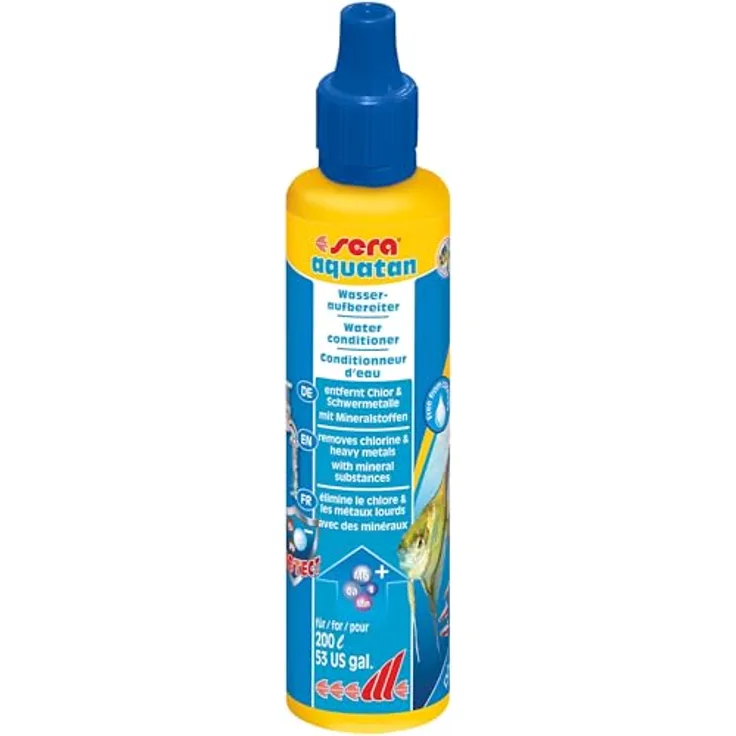 sera aquatan 50 ml, Wasseraufbereiter für Aquarien, entfernt Chlor & Schwermetalle, pH-neutral, mit Mineralstoffen, für 200 Liter Aquarienwasser