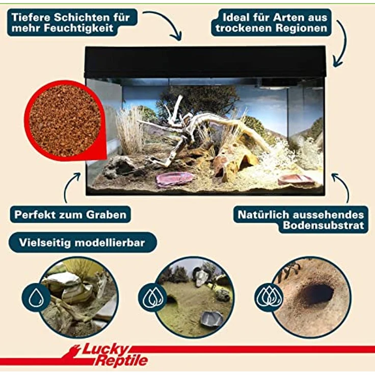 Lucky Reptile Desert Bedding, Terrarienerde für Wüsten- und Savannenterrarien, 20 l mit hohem Lehmanteil und Feuchtigkeitsspeicherung – Bild 4