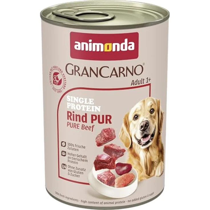 animonda GranCarno single protein Rind pur, Hunde-Nassfutter, 6x400g, hochwertig und ausgewogen, hergestellt in Deutschland – Bild 1