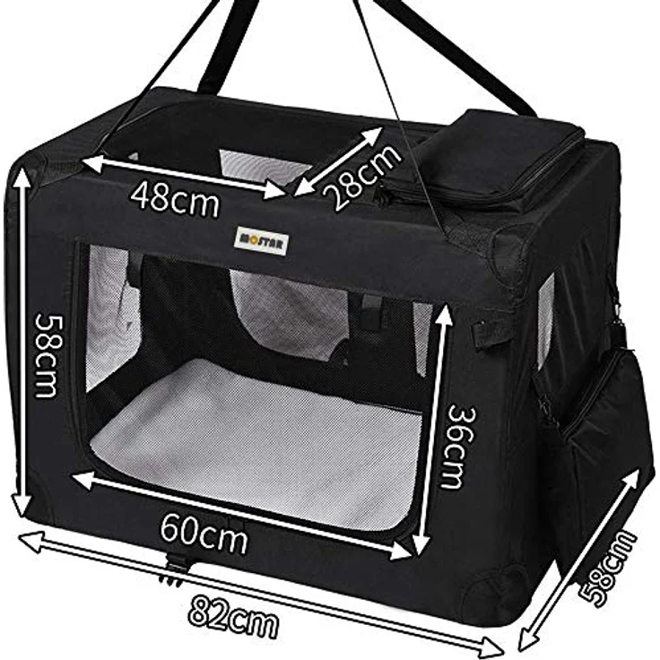 Melko Tiertransporttasche Hundetransporttasche Schwarz, Faltbare Box mit 2 Ein- & Ausgängen, XL, Metall-Rundrohr & Oxford-Stoffmaterial – Bild 6