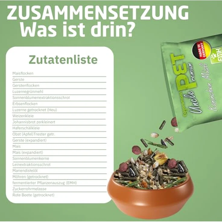 Eggersmann Uncle Pet 15 kg Kaninchenfutter - Premium Müsli mit Kräutern und Karotten, schmackhaft und gut verdaulich, für gesunde Energie, Made in Germany – Bild 5