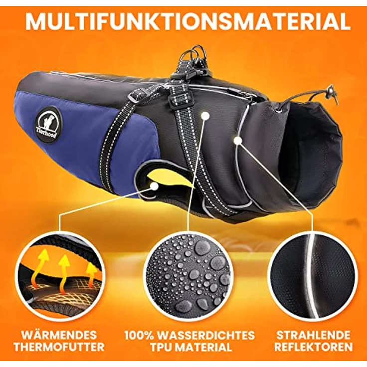 Tierhood Hunderegenmantel, wasserdicht mit integriertem Geschirr, reflektierende Regenjacke für kleine Hunde, PrimaLoft-Thermomaterial, Schwarz – Bild 3