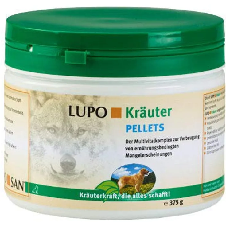Luposan Kräuter Pellets für Hunde, Nahrungsergänzungsmittel zur Unterstützung des Stoffwechsels, 375 g