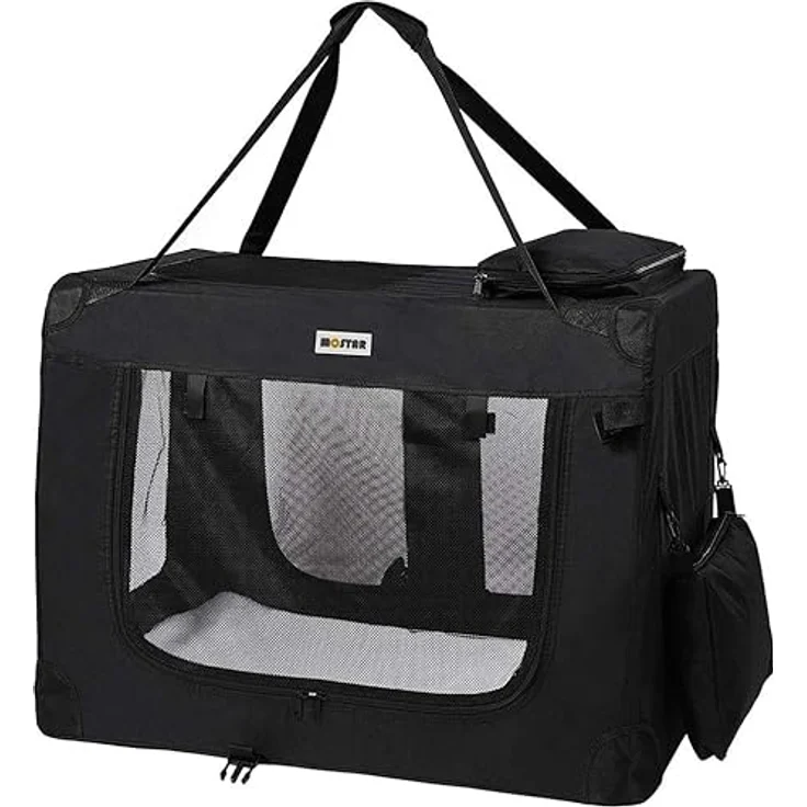Melko Tiertransporttasche Hundetransporttasche Schwarz, Faltbare Box mit 2 Ein- & Ausgängen, XL, Metall-Rundrohr & Oxford-Stoffmaterial – Bild 7