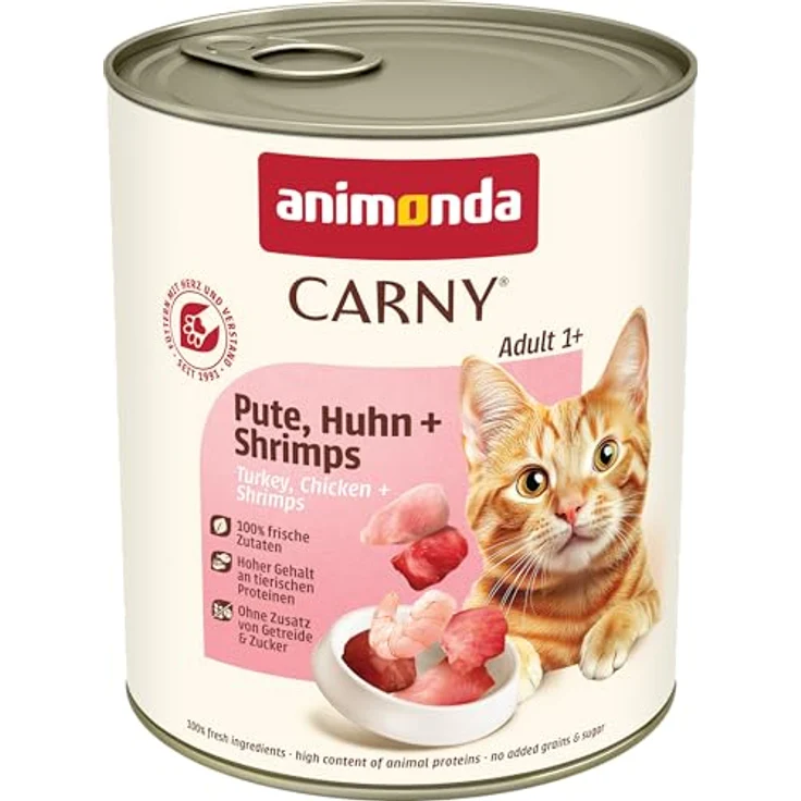 animonda Carny Katzen Nassfutter Pute + Huhn + Shrimps, getreidefrei, zuckerfrei, 6 x 800g, frische fleischige Zutaten – Bild 1