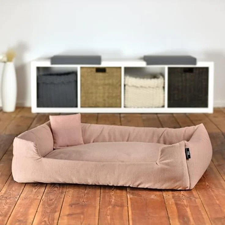 Rohrschneider Kuschelsofa für Hunde, Recycelter Polsterstoff, Grau oder Rosa, M: 70x49x15cm, Abnehmbarer Bezug, mit Innenkissen und Dekokissen, Antirutsch-Unterseite – Bild 2