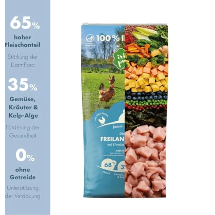 Irish Pure Welpenfutter Trockenfutter | 12kg | Freiland-Huhn, Kelp-Alge & Gemüse | Hoher Fleischanteil | Getreidefrei | Sensitiv | Für alle Rassen – Bild 2