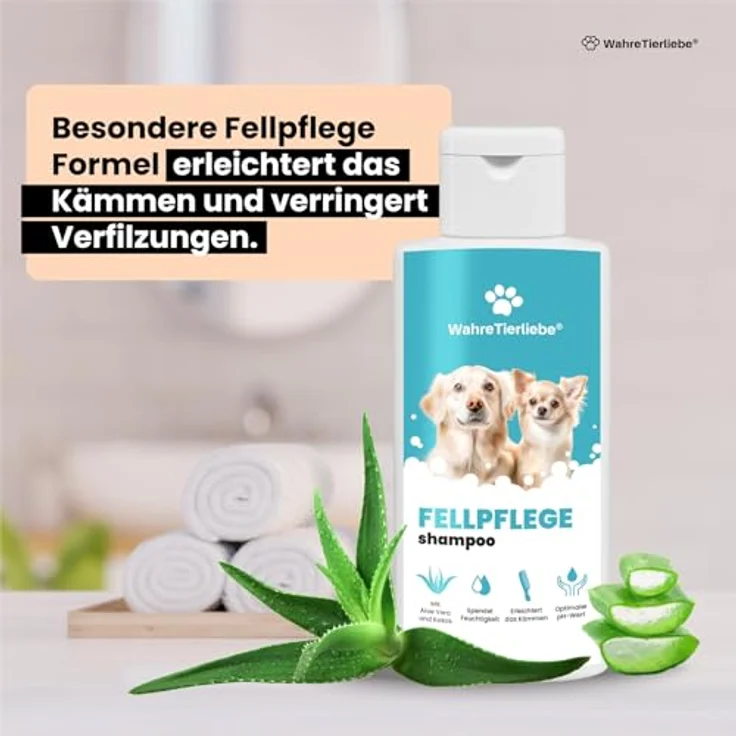 Wahre Tierliebe Hundeshampoo, rückfettend mit Kokosnuss-Extrakt & Aloe Vera, pH-neutral, gegen Geruch und Schmutz, 250ml, Made in Germany – Bild 3