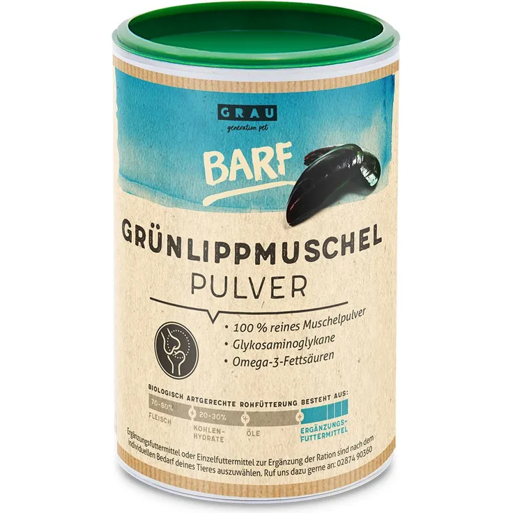 Grau Grünlippmuschel-Pulver, Ergänzungsfuttermittel für Hunde, 150g