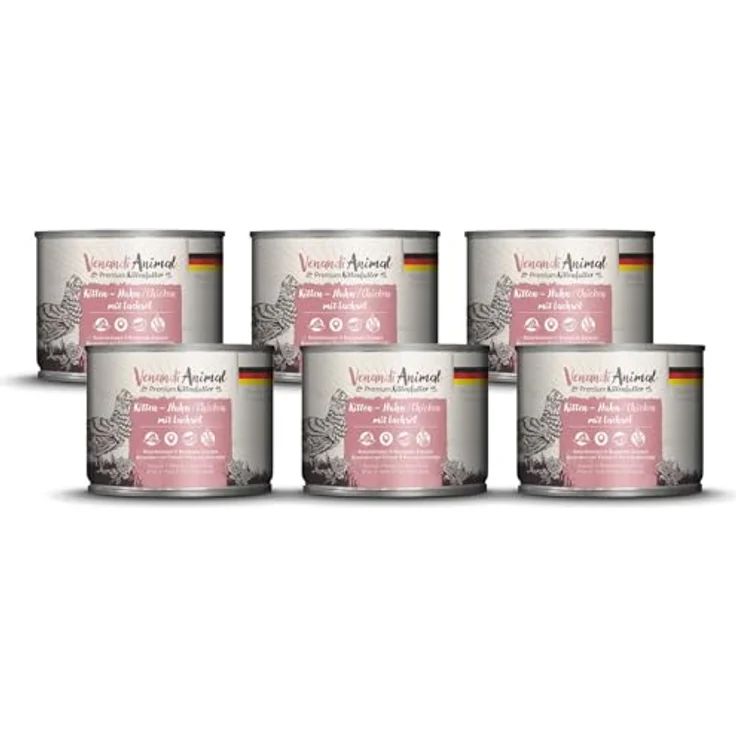 Venandi Premium Nassfutter für Katzen - Kitten - Huhn mit Lachsöl, getreidefrei, 6 x 200g (6er Pack), hoher Fleischanteil – Bild 1