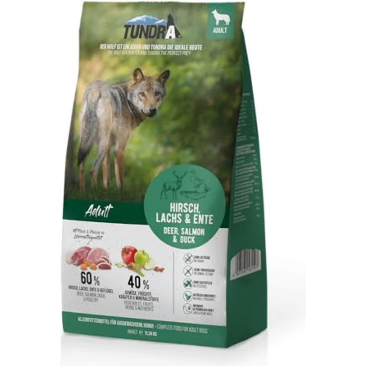 Tundra Trockenfutter für Hunde, Hirsch, Ente & Lachs, getreidefrei, 11,34 kg – Bild 1