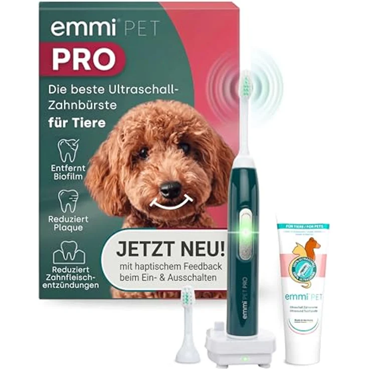 Emmi-pet emmi-PET PRO Ultraschall-Zahnbürste für Hunde, geräuschlos, gegen Zahnstein & Plaque, schonende Zahnpflege, 12 Tage Akkulaufzeit – Bild 1