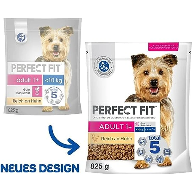 Perfect Fit Hund Adult 1+ <10kg mit Huhn, 6 x 825g, unterstützende Pflege für gesunde Haut und Fell, mit Vitamin E, Mangan und Zink – Bild 2