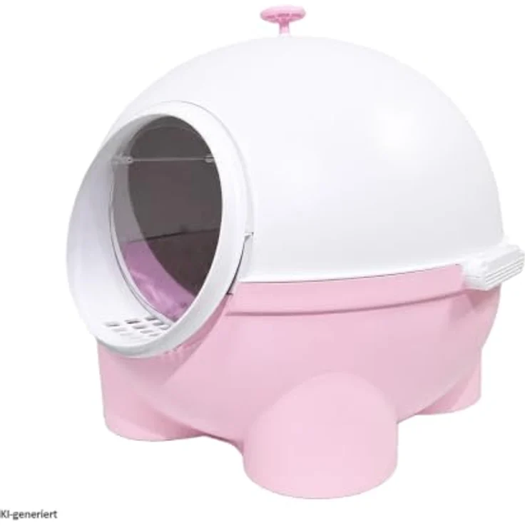 HTI-Living Katzentoilette, modernes Katzen WC in Rosa/Weiß mit großem Einstieg und Streuschaufel, hygienisches Design – Bild 3