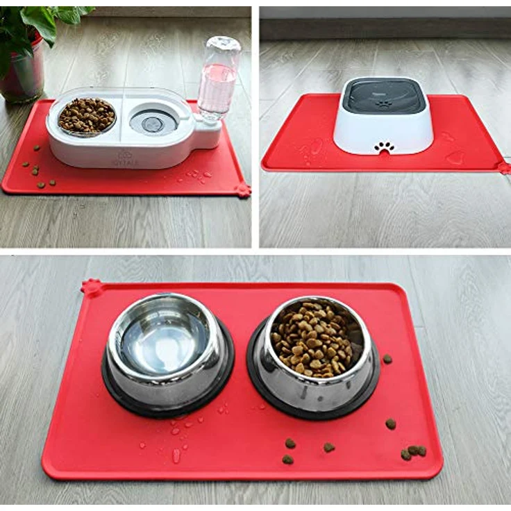 Joytale Silikon-Futtermatte für Hunde, rutschfeste wasserdichte Matte mit erhöhtem Rand, 47 x 30 cm, Rot – Bild 3