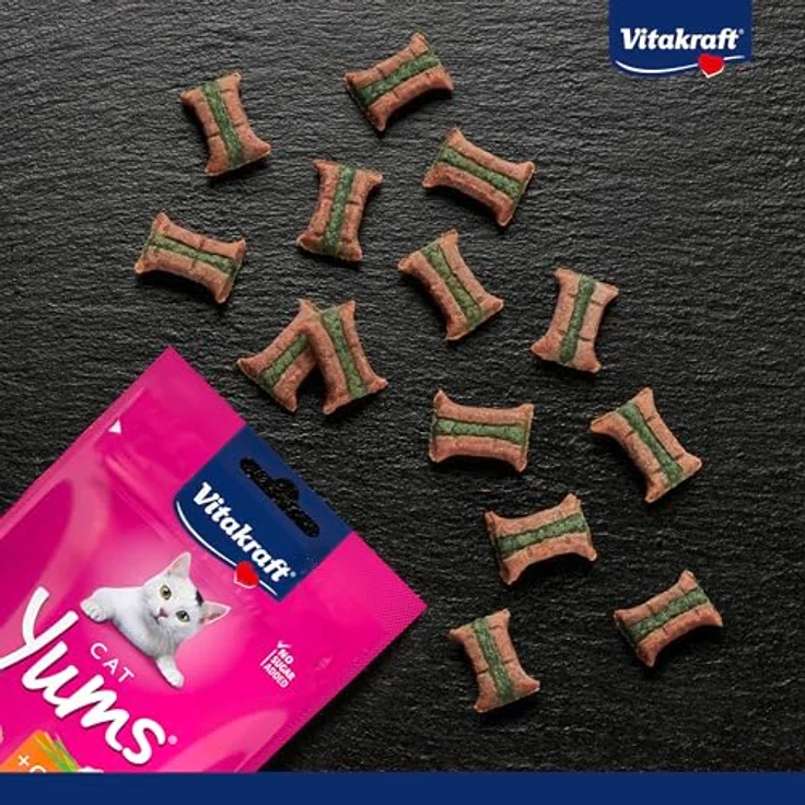 Vitakraft Cat Yums, weiche Katzenleckerlis mit Huhn und Katzengras, unterstützend für die Verdauung, ohne Zucker, 40g im wiederverschließbaren Beutel – Bild 3