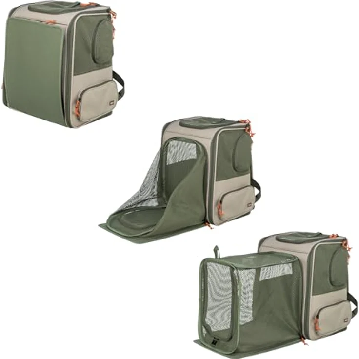 TRIXIE Rucksack Rocco, Tiertransporttasche mit ausklappbarer Liegefläche für Hunde bis 10 kg, beige/olivgrün – Bild 4