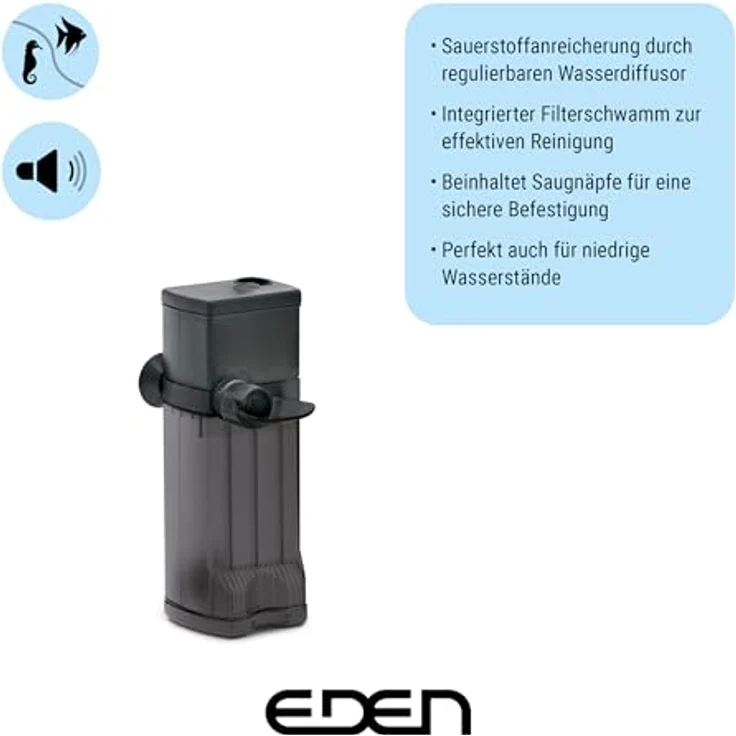 Eden 94141 FIN 25 Innenfilter, Mikroinnenfilter für Aquarien bis 25 Liter, regelbar, extrem leise, geringer Energieverbrauch – Bild 4