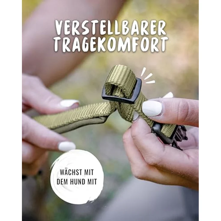 Rudelkönig Hundehalsband Bella, Verstellbares Nylon-Halsband für kleine Hunde und Welpen, Komfort-Neopren, Khaki – Bild 4
